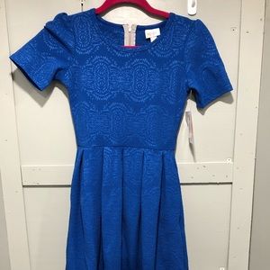 LuLaRoe XS Amelia royal blue embossed pattern NWT
